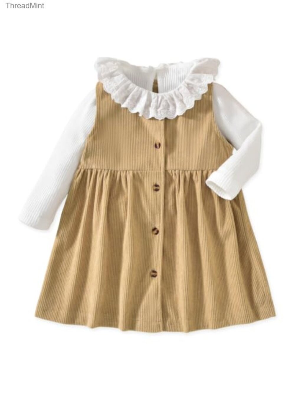 Toddler Girl 2-Piece Fall Outfit Long Sleeve Lace Collar Top Corduroy Overall